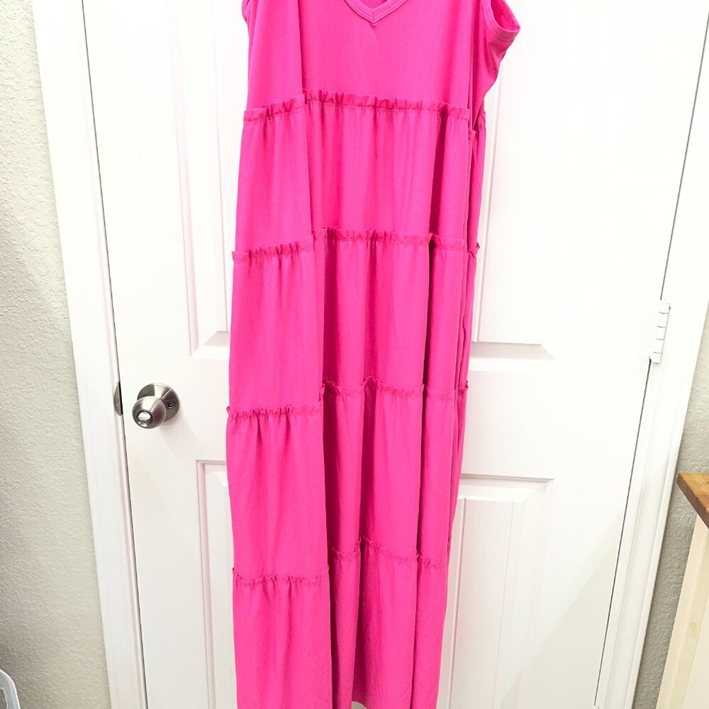 NEW! Zenana HOT PINK Casual Flowy Cami Bodice Tiered Maxi Dress Size 1X - Picture 4 of 6